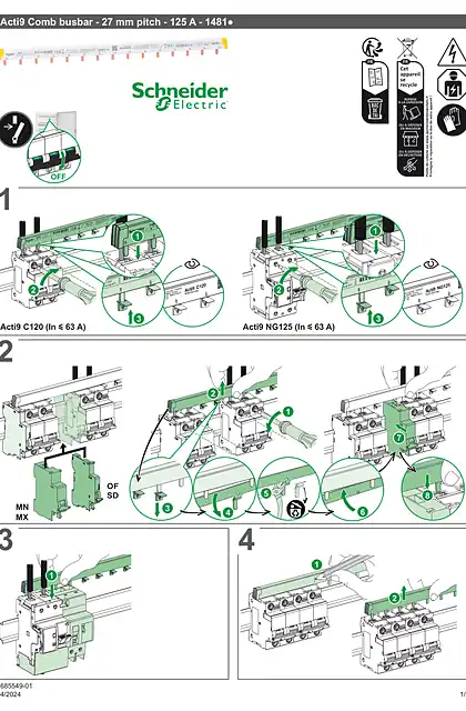 schneider施耐德Acti9 Comb busbar_ 27 mm pitch_ 125A - Instruction sheet